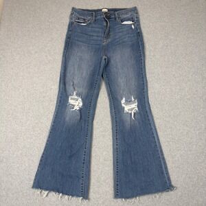 Sneak Peek Womens Jeans 13 Flare Distressed Raw Hem Blue Denim Pants Boho Y2K